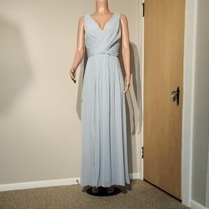 Dessy Collection Gray Pleated V-Neck Maxi Dress
